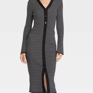 a new day Black and White Striped Long Sleeve Dress